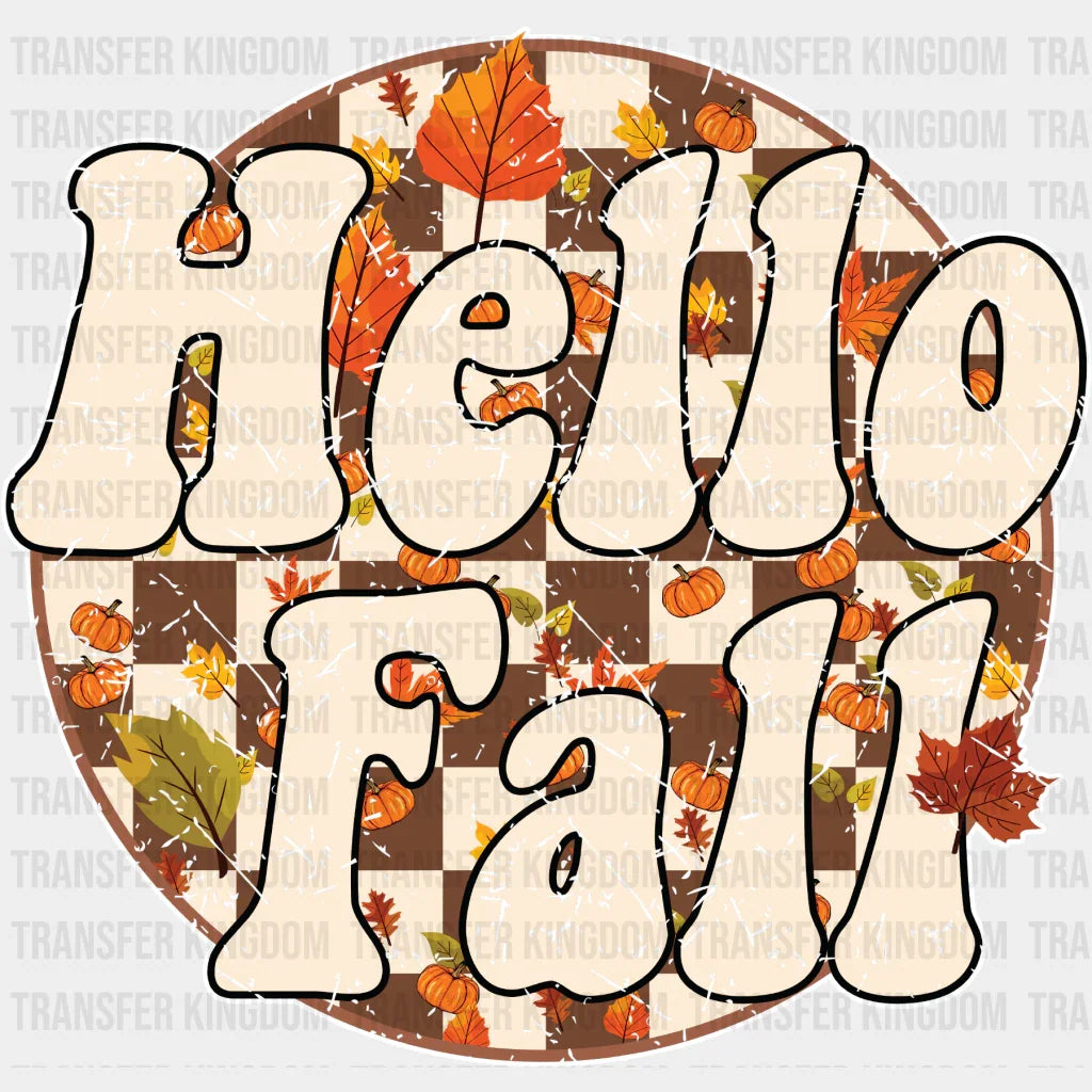 Hello Fall Circular Checkered Design - Dtf Transfer Unisex S & M (10’’) / Light Color See Imaging