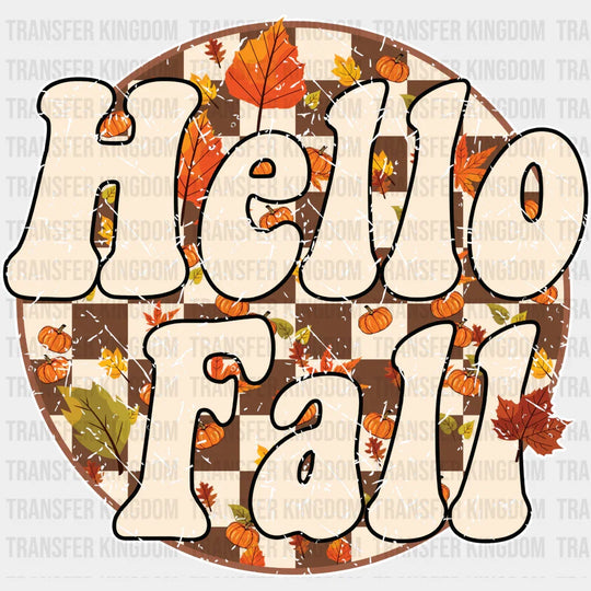 Hello Fall Circular Checkered Design - Dtf Transfer Unisex S & M (10’’) / Light Color See Imaging