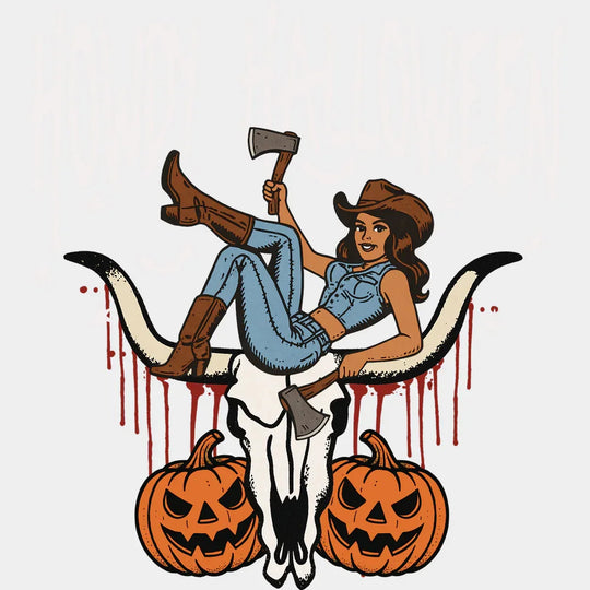 Howdy Halloween Cowgirl - Halloween DTF Transfer Adult Unisex - S & M (10’’) / Light Color Design (See Imaging)