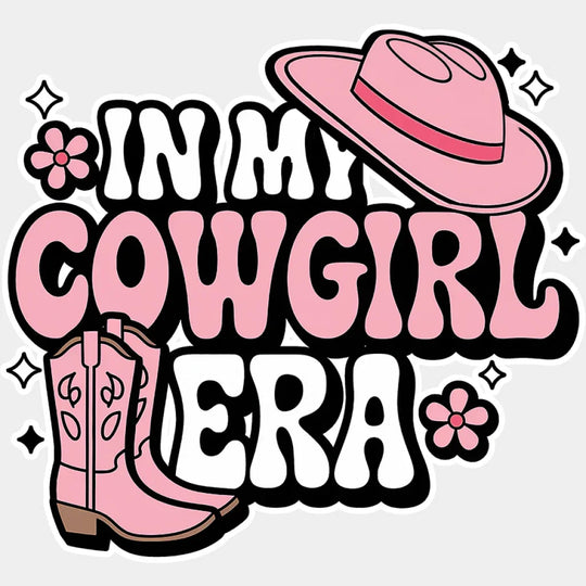 In My Cowgirl Era Pink Boots And Hat - Cowgirl DTF Transfer Adult Unisex - S & M (10’’) / Light Color Design (See