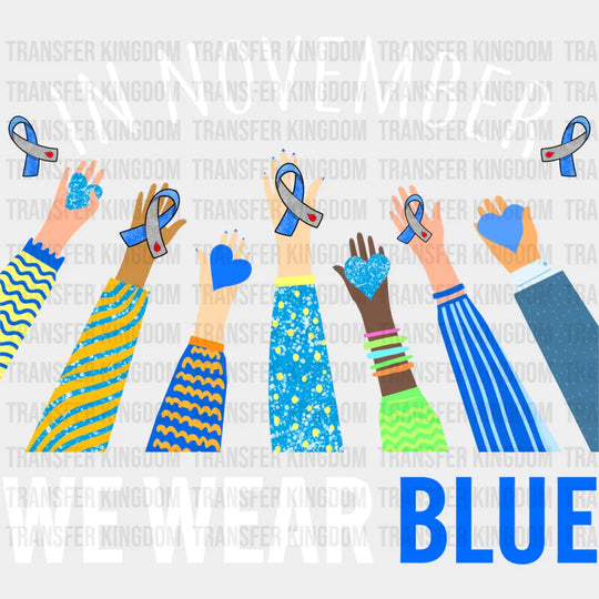 In November We Wear Blue Design - Diabetes Dtf Heat Transfer Unisex S & M (10’’) / Light Color