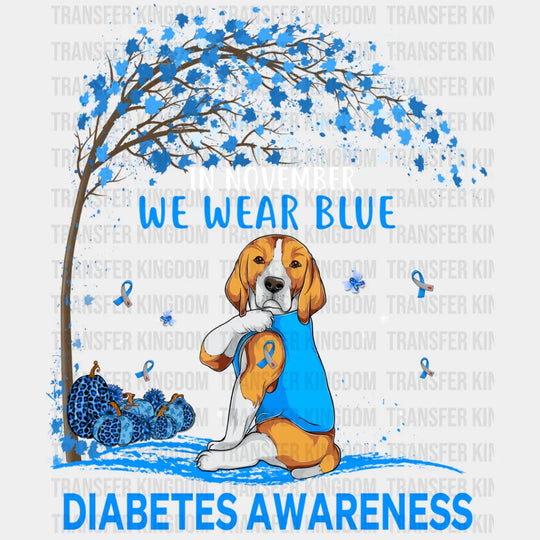 In November We Wear Blue Dog Design - Diabetes Dtf Heat Transfer Unisex S & M (10’’) / Light