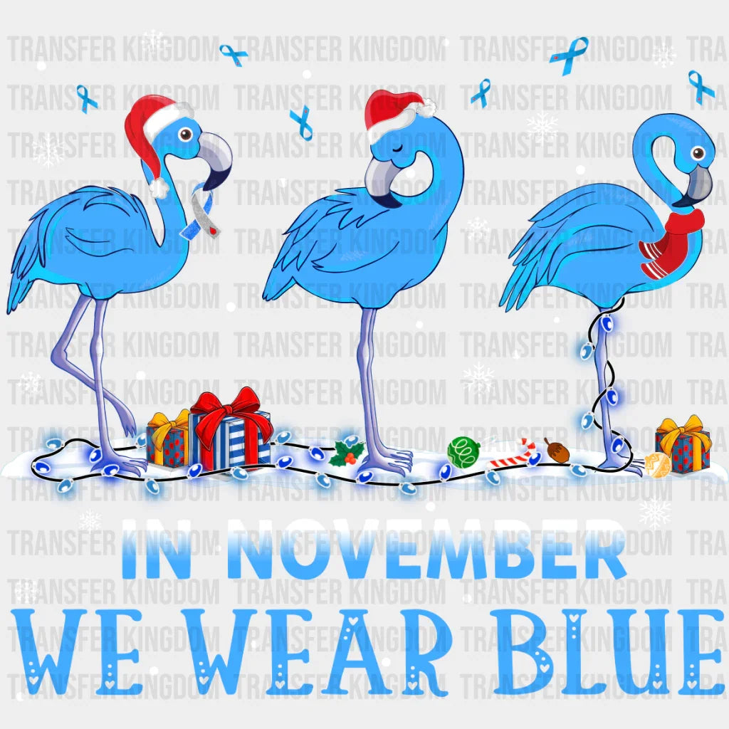In November We Wear Blue Flamingo - Diabetes Dtf Heat Transfer Unisex S & M (10’’) / Light