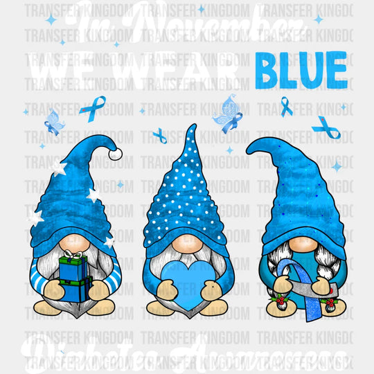 In November We Wear Blue Gnome - Diabetes Dtf Heat Transfer Unisex S & M (10’’) / Light Color