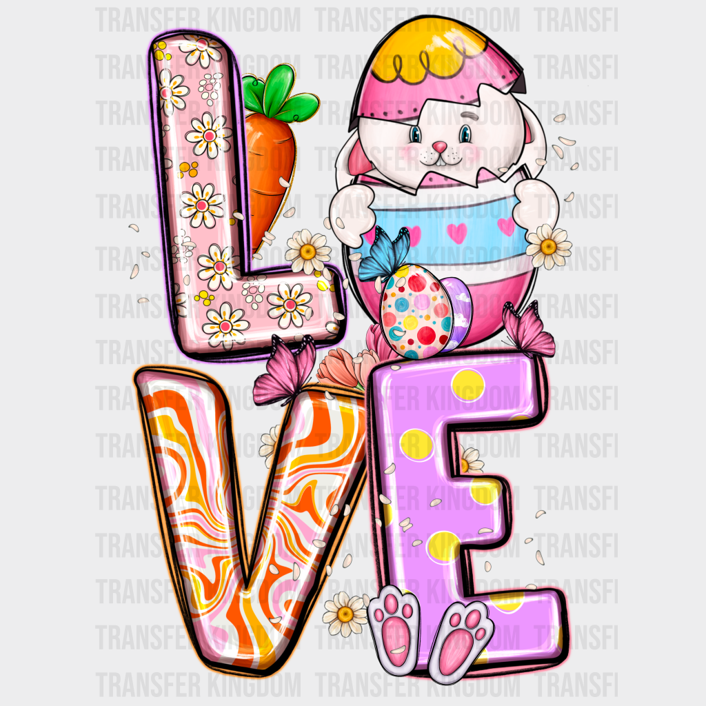 Love Bunny Holding Egg - Easter Dtf Heat Transfer