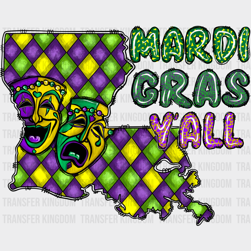Mardi Gras Yall Design- Dtf Heat Transfer