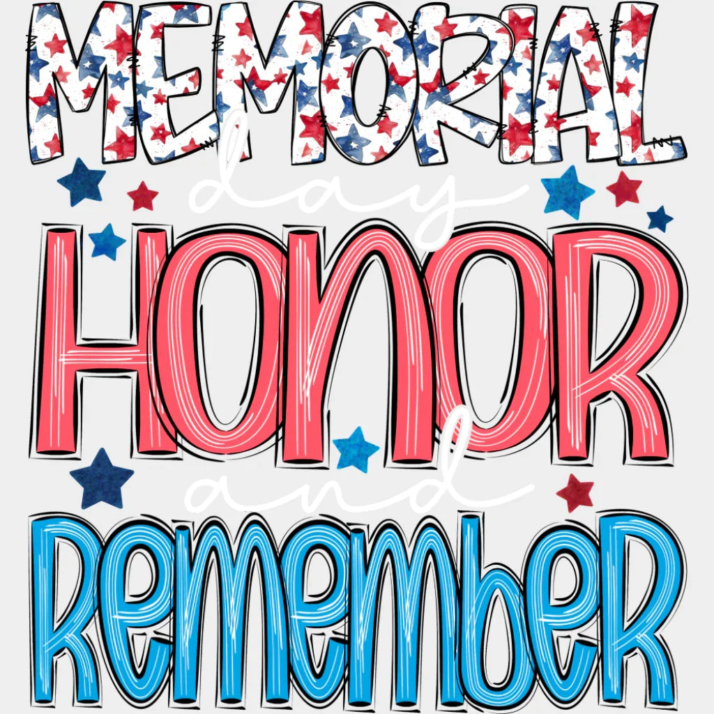 Memorial Day Honor And Remember - Military DTF Transfer Adult Unisex - S & M (10’’) / Light Color Design (See Imaging)