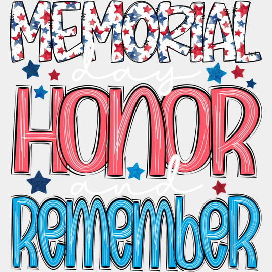 Memorial Day Honor And Remember - Military DTF Transfer Adult Unisex - S & M (10’’) / Light Color Design (See Imaging)