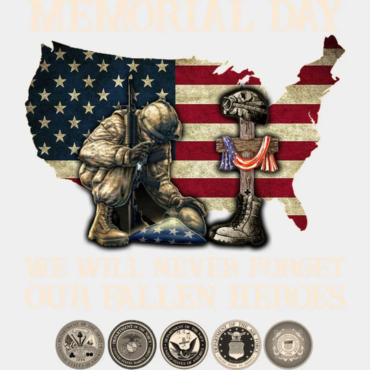 Memorial Day We Will Never Forget - Military DTF Transfer Adult Unisex - S & M (10’’) / Light Color Design (See Imaging)