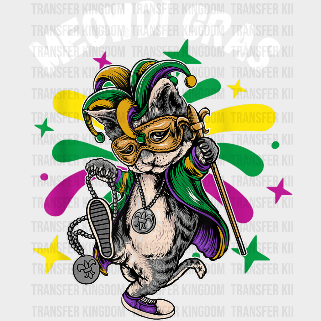 Meowdi Gras Mardi Design- Dtf Heat Transfer