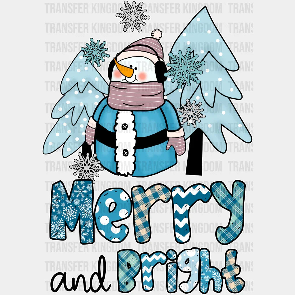 Merry And Bright Snowman Design - Winter Iron On Dtf Transfer Unisex S & M (10’’) / Light Color