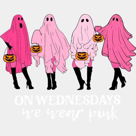 On Wednesdays We Wear Pink Halloween DTF Transfer Adult Unisex S & M (10’’) / Light Color Design (See Imaging)