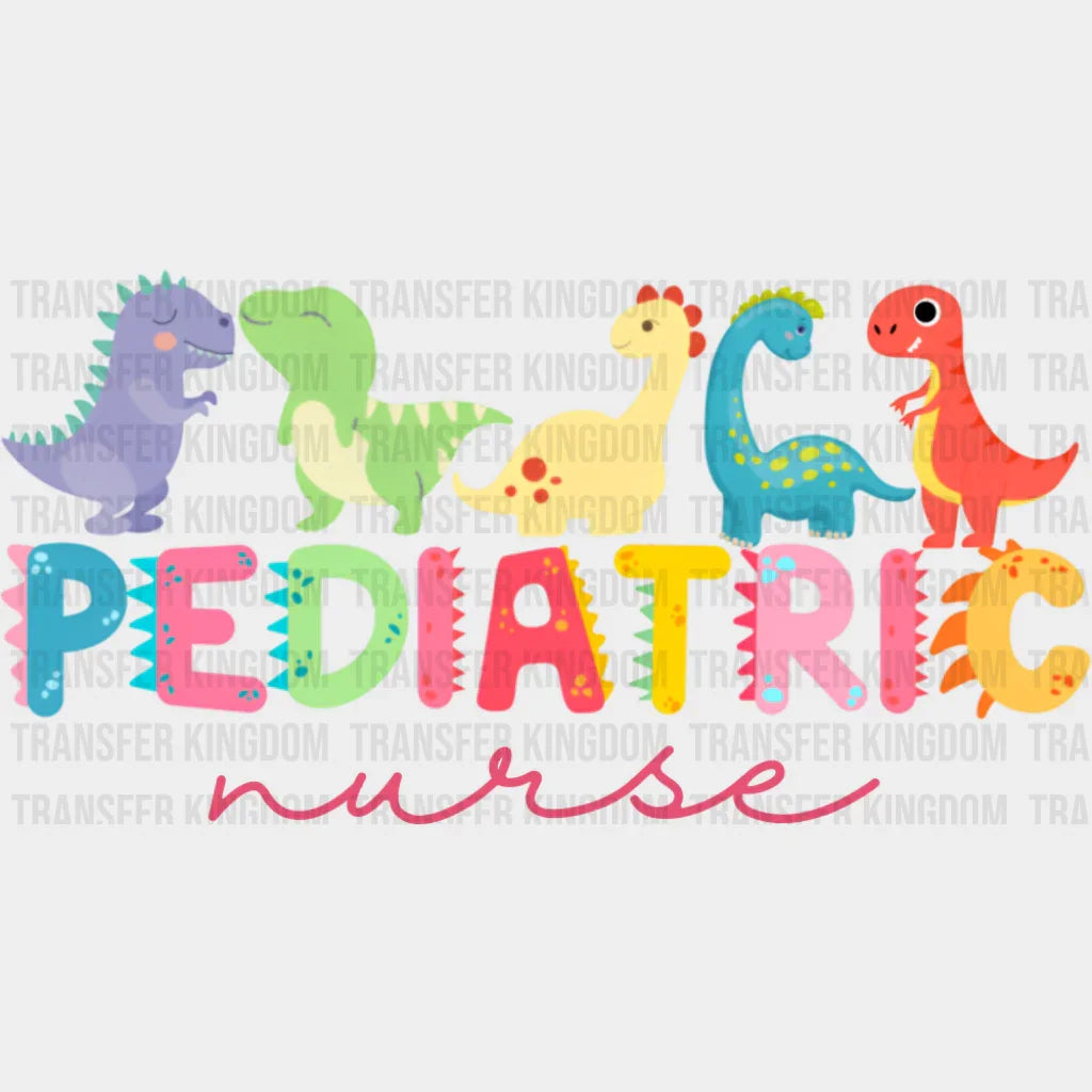 Pediatric Nurse Dinosaurs - Nurse DTF Transfer Adult Unisex - S & M (10’’) / Dark Color Design (See Imaging)
