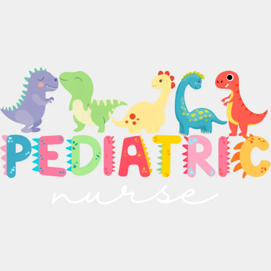 Pediatric Nurse Dinosaurs - Nurse DTF Transfer Adult Unisex - S & M (10’’) / Light Color Design (See Imaging)