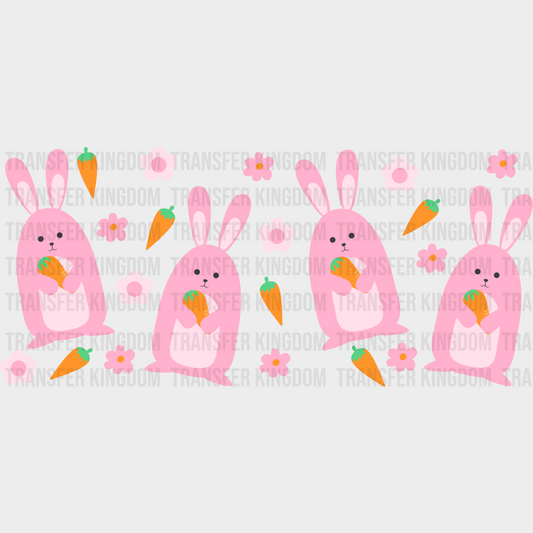 Pink Bunnies With Carrots - Easter Cup Wrap Uv Sticker Permanent Dtf Decal