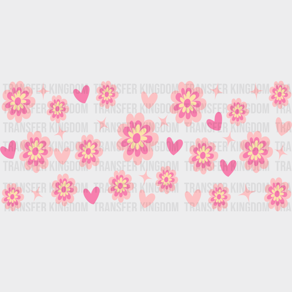 Pink Flowers Uv Dtf Transfer Cup Wrap Sticker