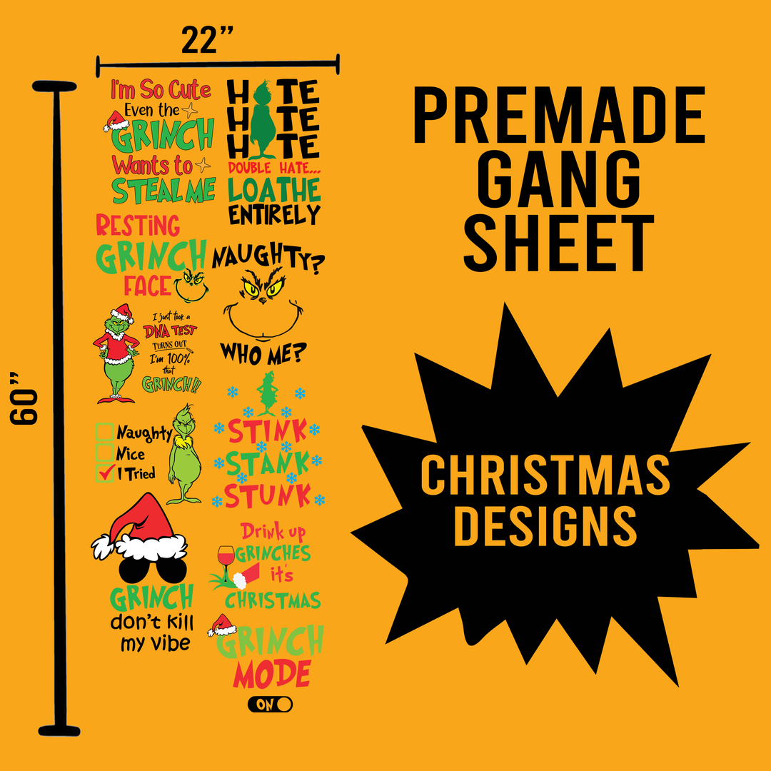 Christmas Premade Gang sheet-22X60-Grinch Christmas Designs