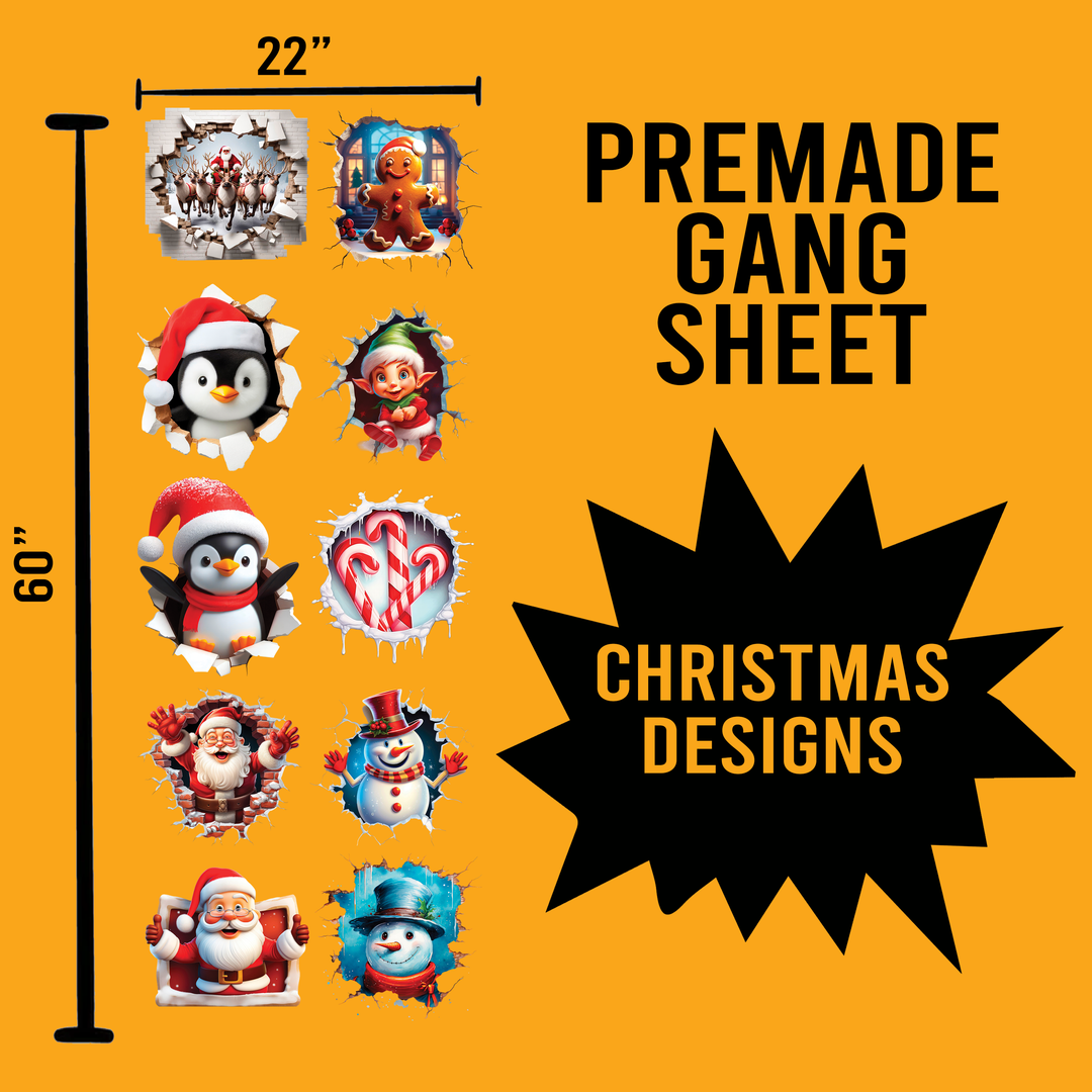 Christmas Premade Gang sheet Designs - 22X60 - Christmas 3D Designs - Transfer Kingdom
