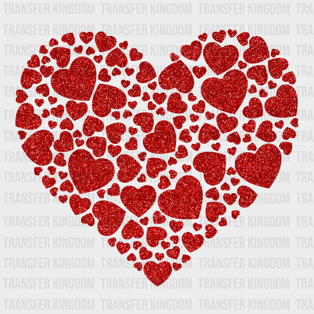 Red Little Hearts Glitter Looks Valentines Design - Dtf Heat Transfer Unisex S & M ( 10 )