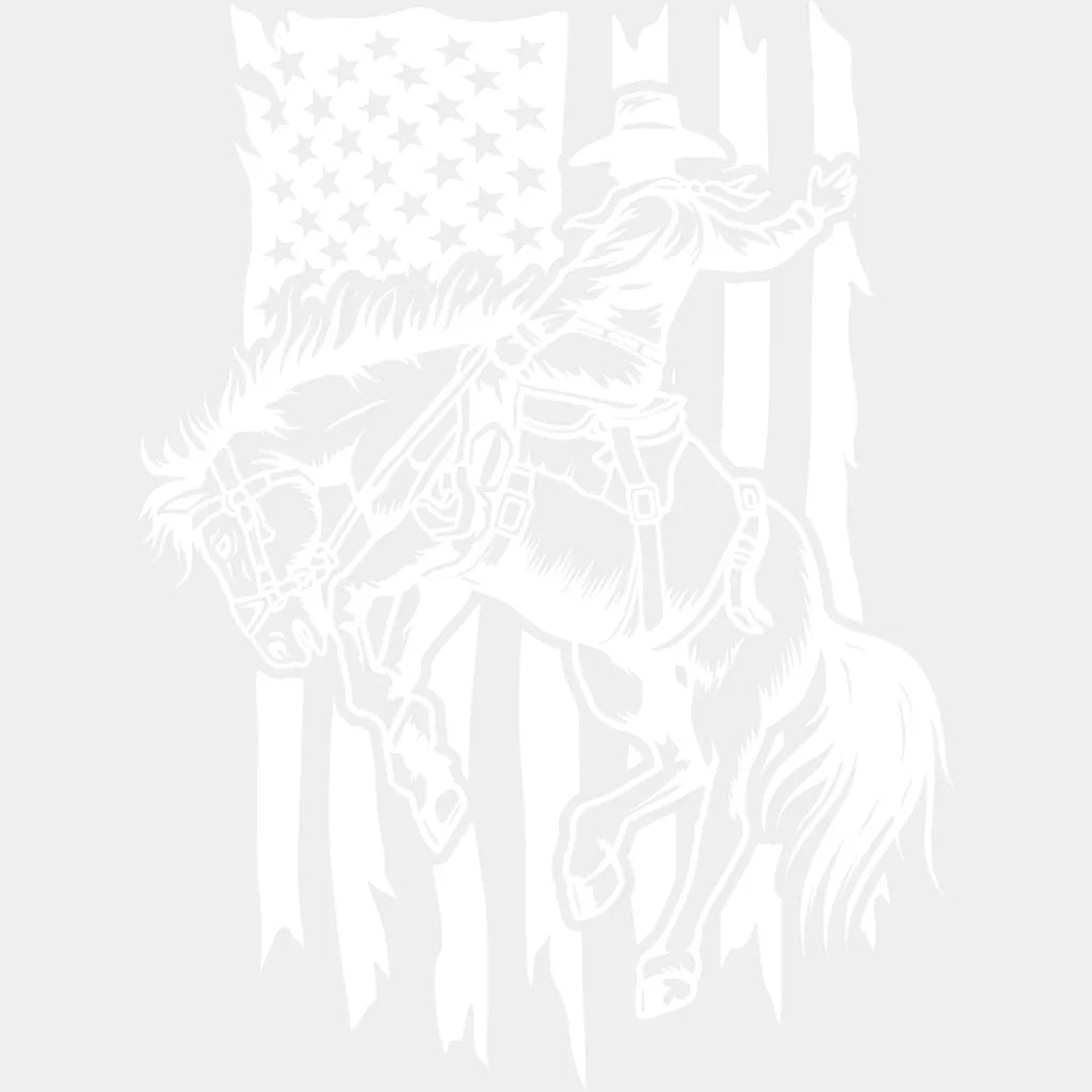 Rodeo US Flag B&W - Rodeo DTF Transfer Adult Unisex - S & M (10’’) / Light Color Design (See Imaging)