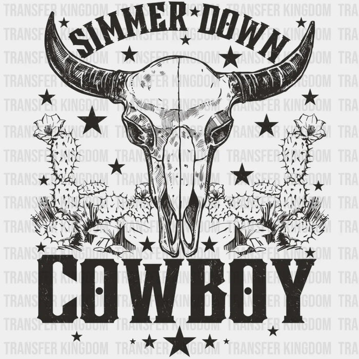 Simmer Down Cowboy Bull Skull Design - DTF heat transfer