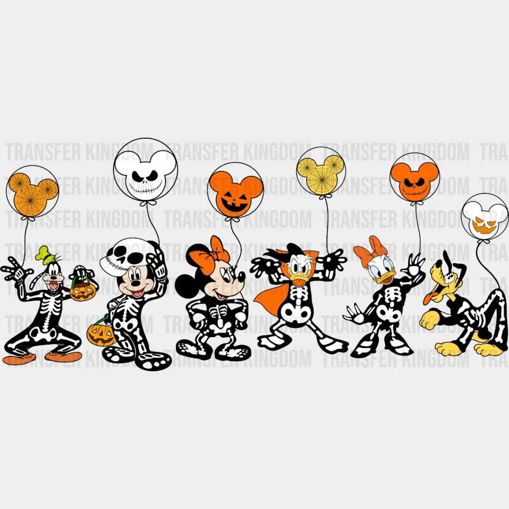 Skeleton Mickey Mouse And Friends Balloons Halloween Design - Dtf Heat Transfer