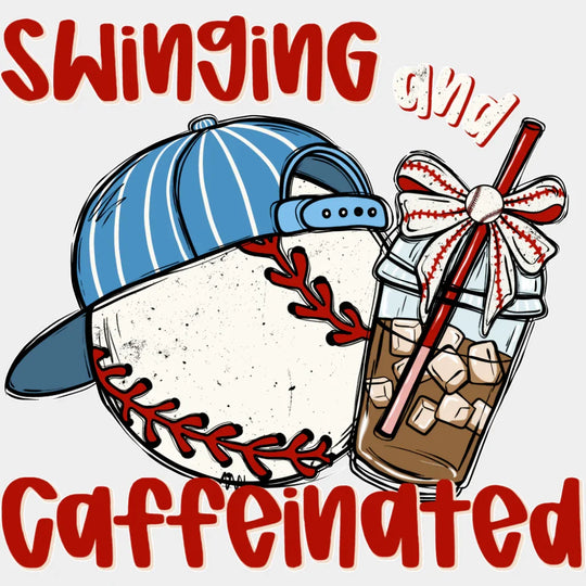 Swinging And Caffeinated - Baseball DTF Transfer Adult Unisex - S & M (10’’) / Light Color Design (See Imaging)