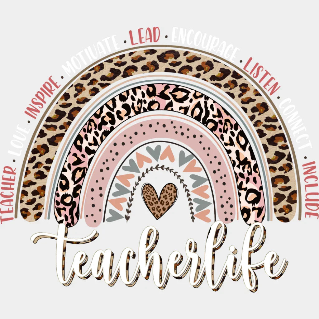 Teacher Life Heart - Teachers DTF Transfer Adult Unisex - S & M (10’’) / Light Color Design (See Imaging)