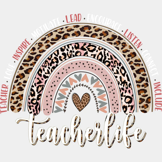 Teacher Life Heart - Teachers DTF Transfer Adult Unisex - S & M (10’’) / Light Color Design (See Imaging)
