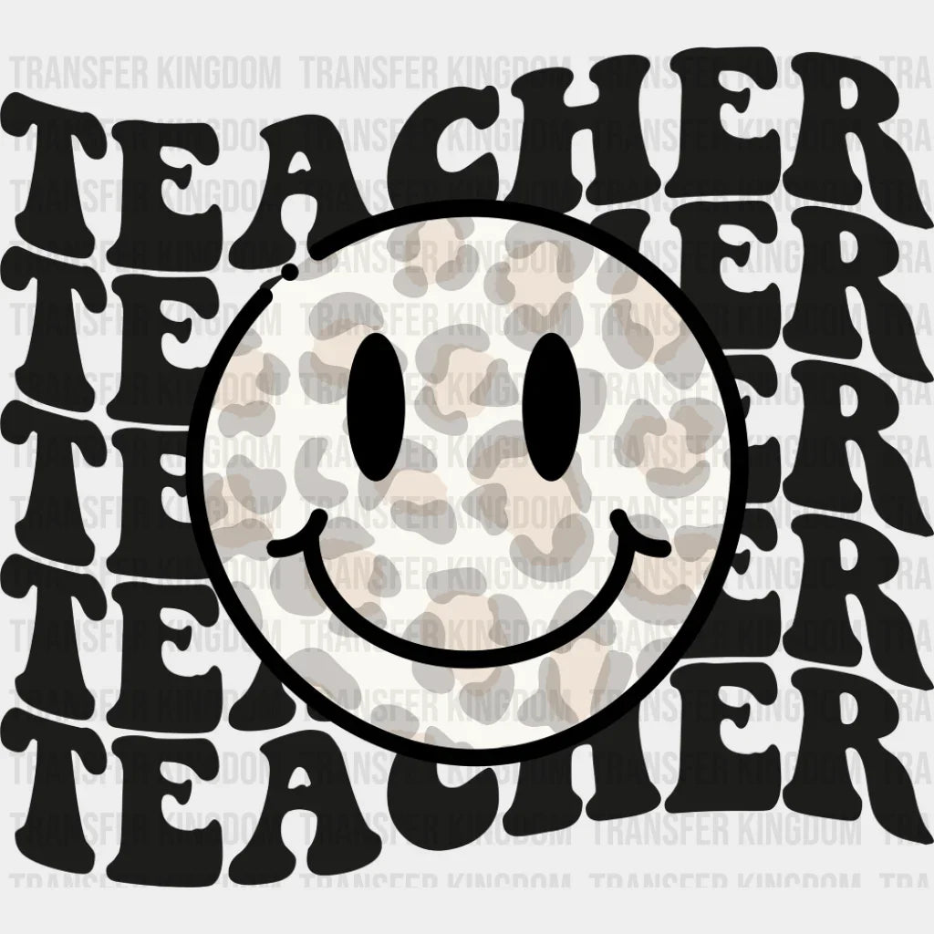 Teacher Retro Smiley - Teachers DTF Transfer Adult Unisex - S & M (10’’) / Dark Color Design (See Imaging)