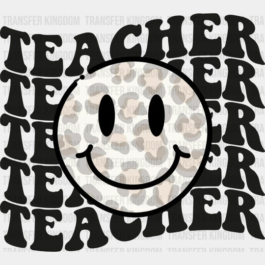 Teacher Retro Smiley - Teachers DTF Transfer Adult Unisex - S & M (10’’) / Dark Color Design (See Imaging)