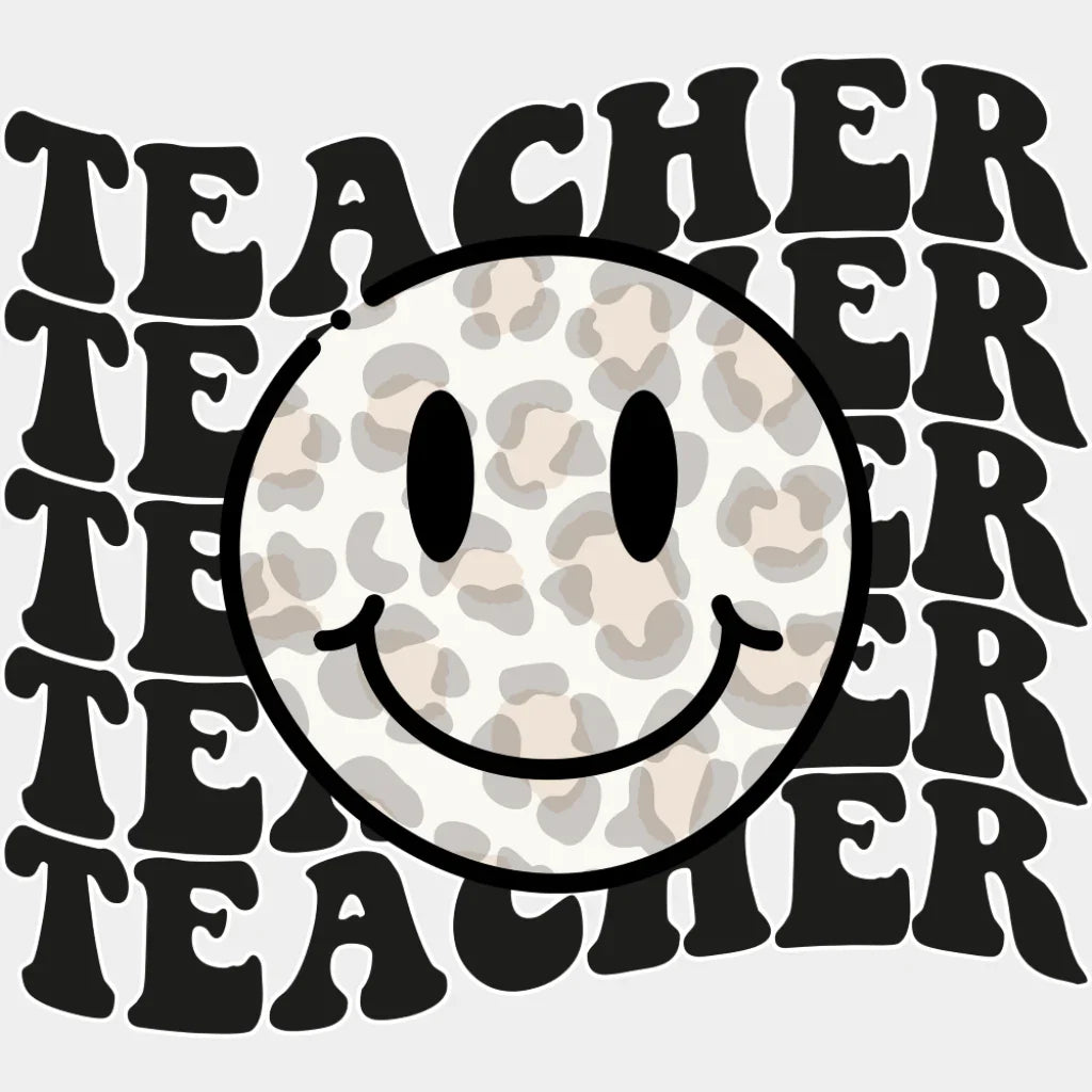 Teacher Retro Smiley - Teachers DTF Transfer Adult Unisex - S & M (10’’) / Light Color Design (See Imaging)