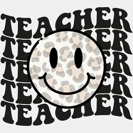 Teacher Retro Smiley - Teachers DTF Transfer Adult Unisex - S & M (10’’) / Light Color Design (See Imaging)