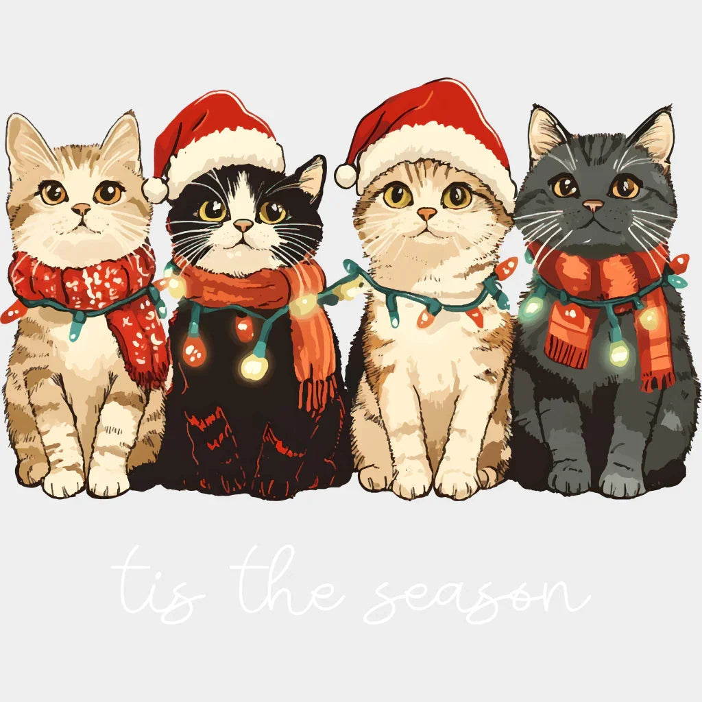 Tis The Season Cats - Christmas DTF Transfer Adult Unisex - S & M (10’’) / Light Color Design (See Imaging)