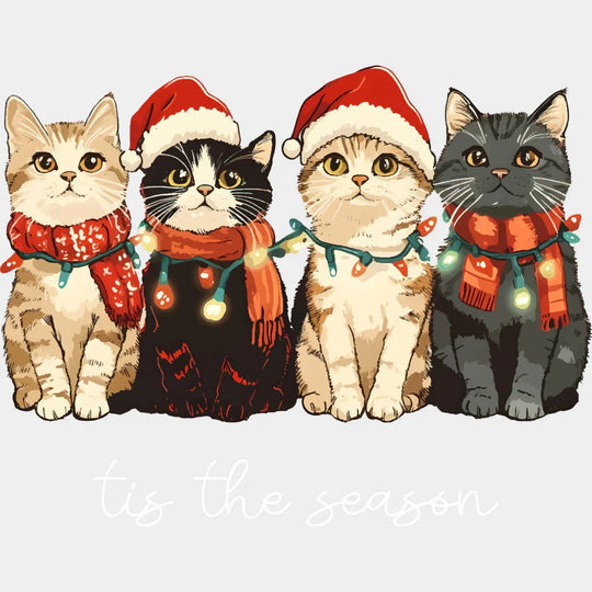 Tis The Season Cats - Christmas DTF Transfer Adult Unisex - S & M (10’’) / Light Color Design (See Imaging)