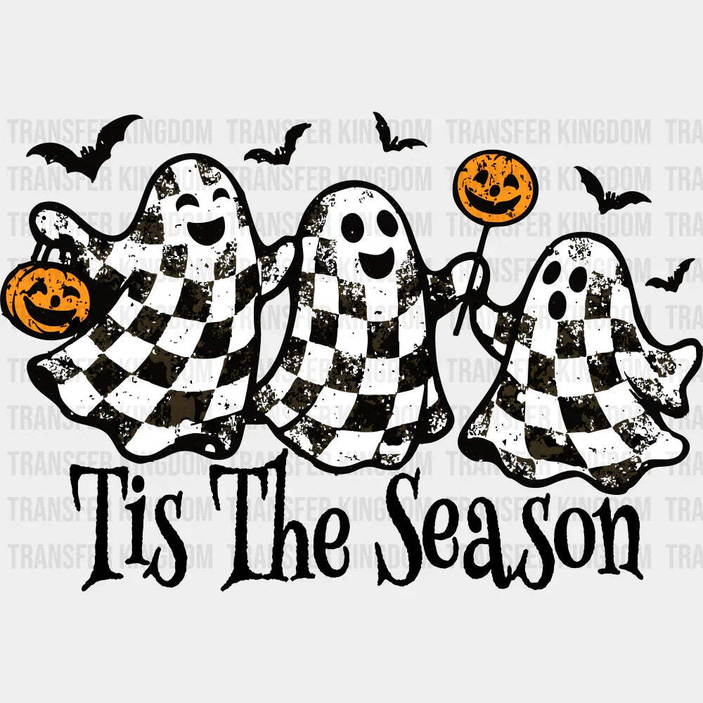 Tis The Season Checkered Ghosts - Halloween DTF Transfer Adult Unisex - S & M (10’’) / Dark Color Design (See Imaging)
