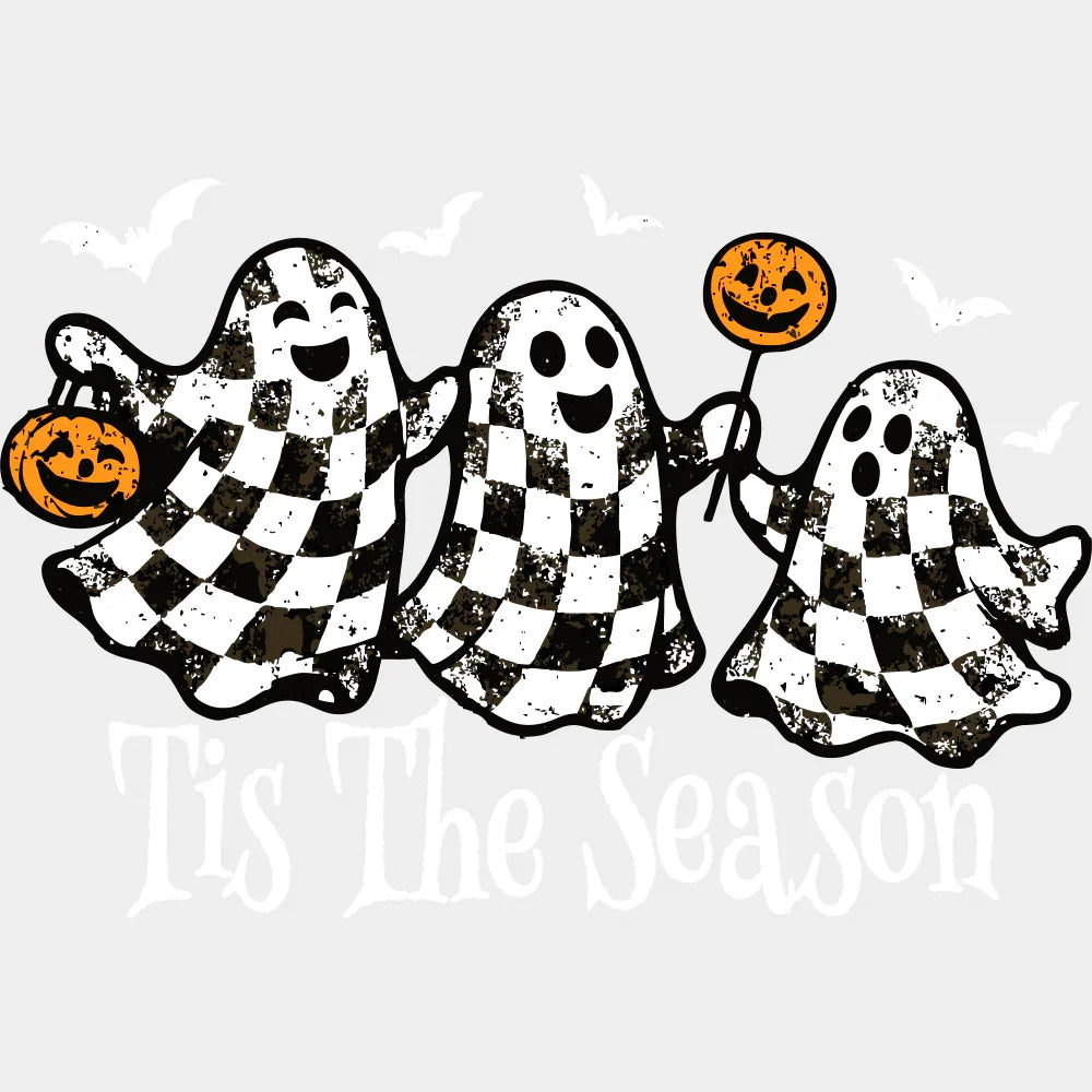 Tis The Season Checkered Ghosts - Halloween DTF Transfer Adult Unisex - S & M (10’’) / Light Color Design (See Imaging)