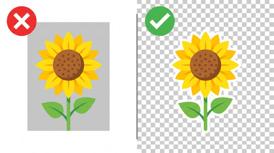DTF artwork with an unwanted background versus a correct transparent background