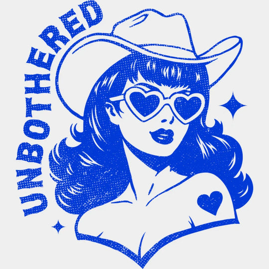 Unbothered Cowgirl - Cowgirl DTF Transfer Adult Unisex - S & M (10’’) / Blue Color Design (See Imaging)