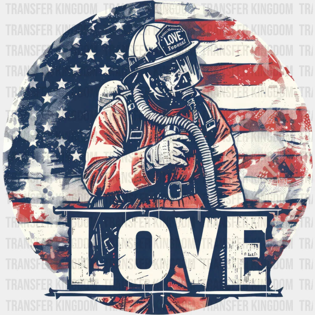 Us Flag Love Design - Firefighter Dtf Heat Transfer