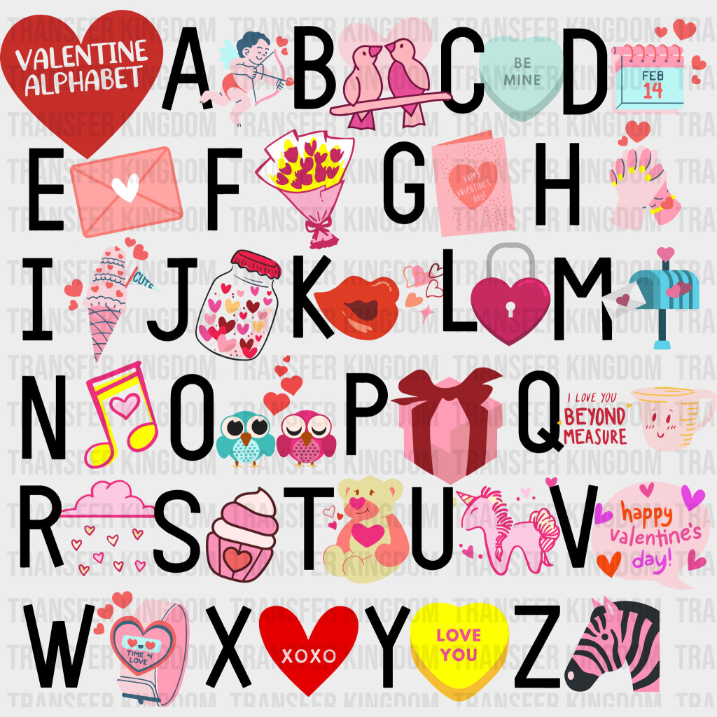 Valentine Alphabet Valentines Day Design - Dtf Heat Transfer