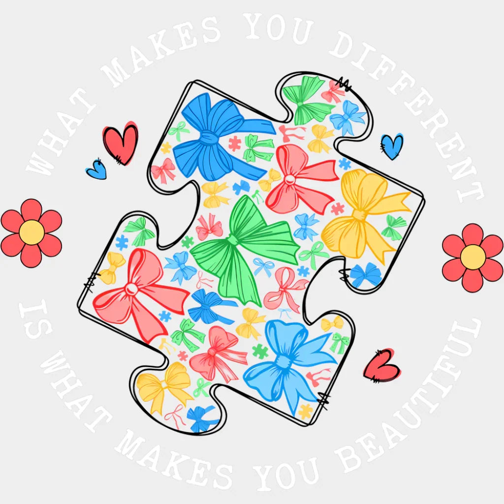 What Makes You Different Is What Makes You Beautiful B&W - Autism Awareness DTF Transfer Adult Unisex - S & M (10’’)