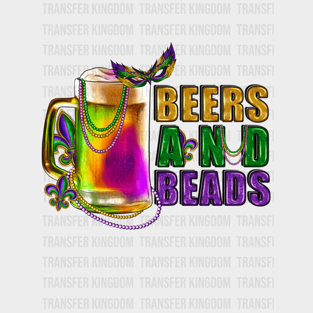 Beer & Beads Mardi Gras Design- Dtf Heat Transfer