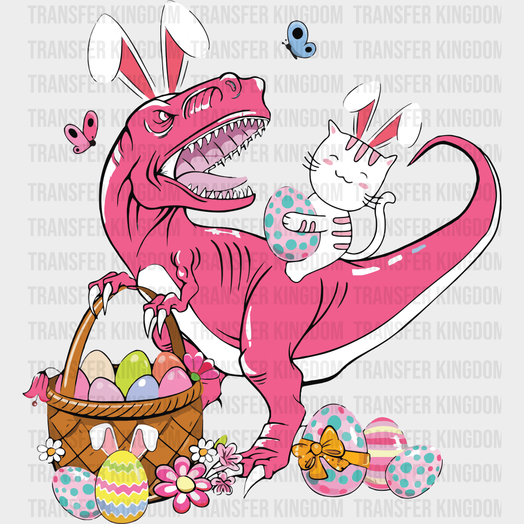 Dinosaur & Cat Easter Design - DTF heat transfer - Transfer Kingdom