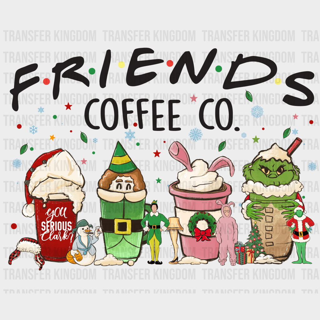 Friends Coffee And Co. Christmas Design Dtf Heat Transfer Unisex - S & M ( 10 ) / Dark Color See