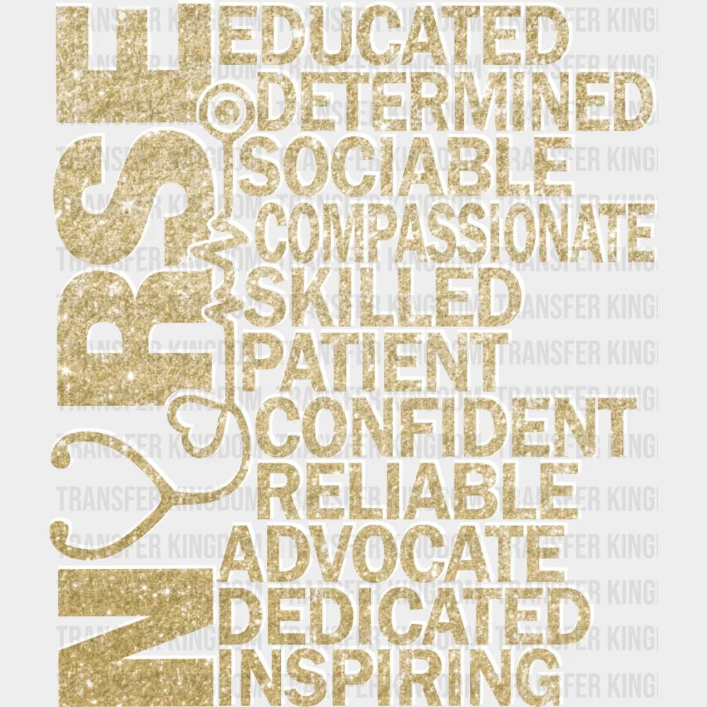 Gold Nurse Adjectives Design - Dtf Heat Transfer