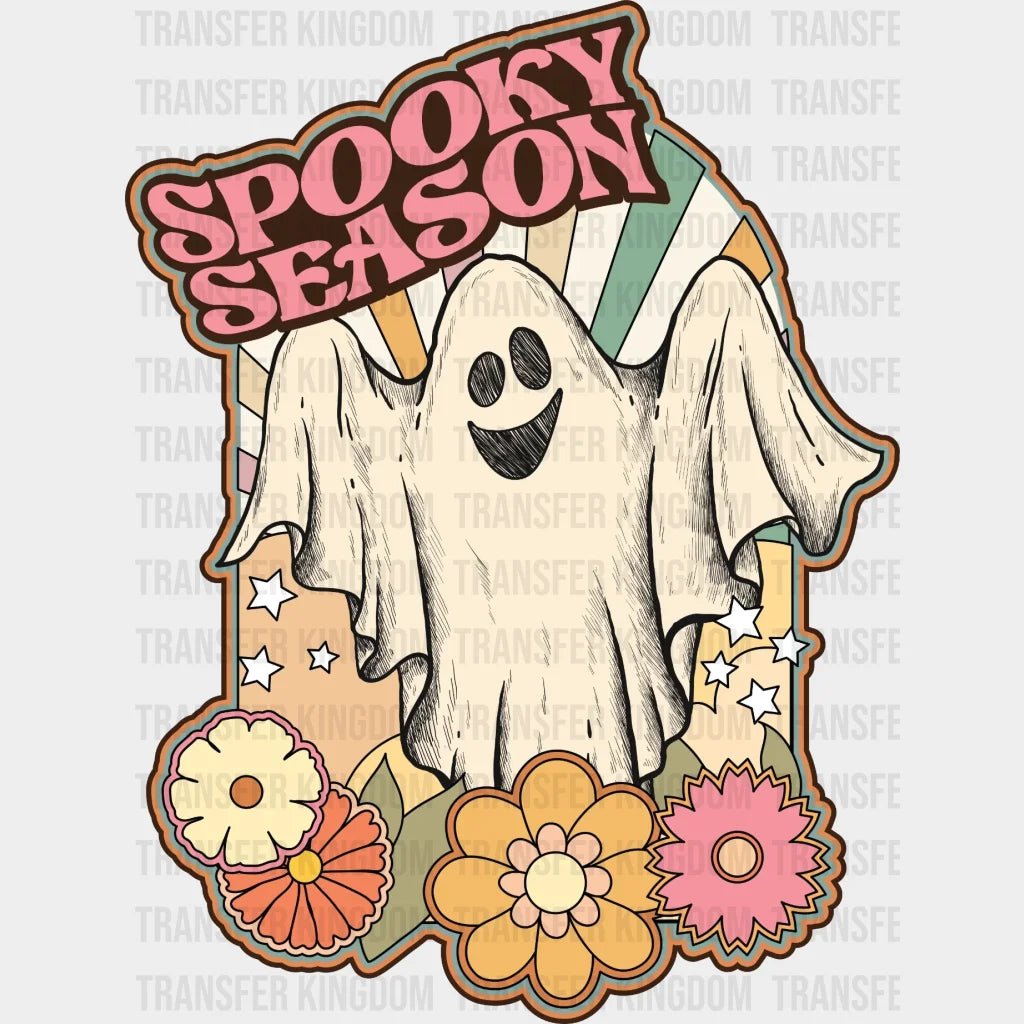 Halloween Spooky Season Smiley Ghost Flower Design - Dtf Heat Transfer
