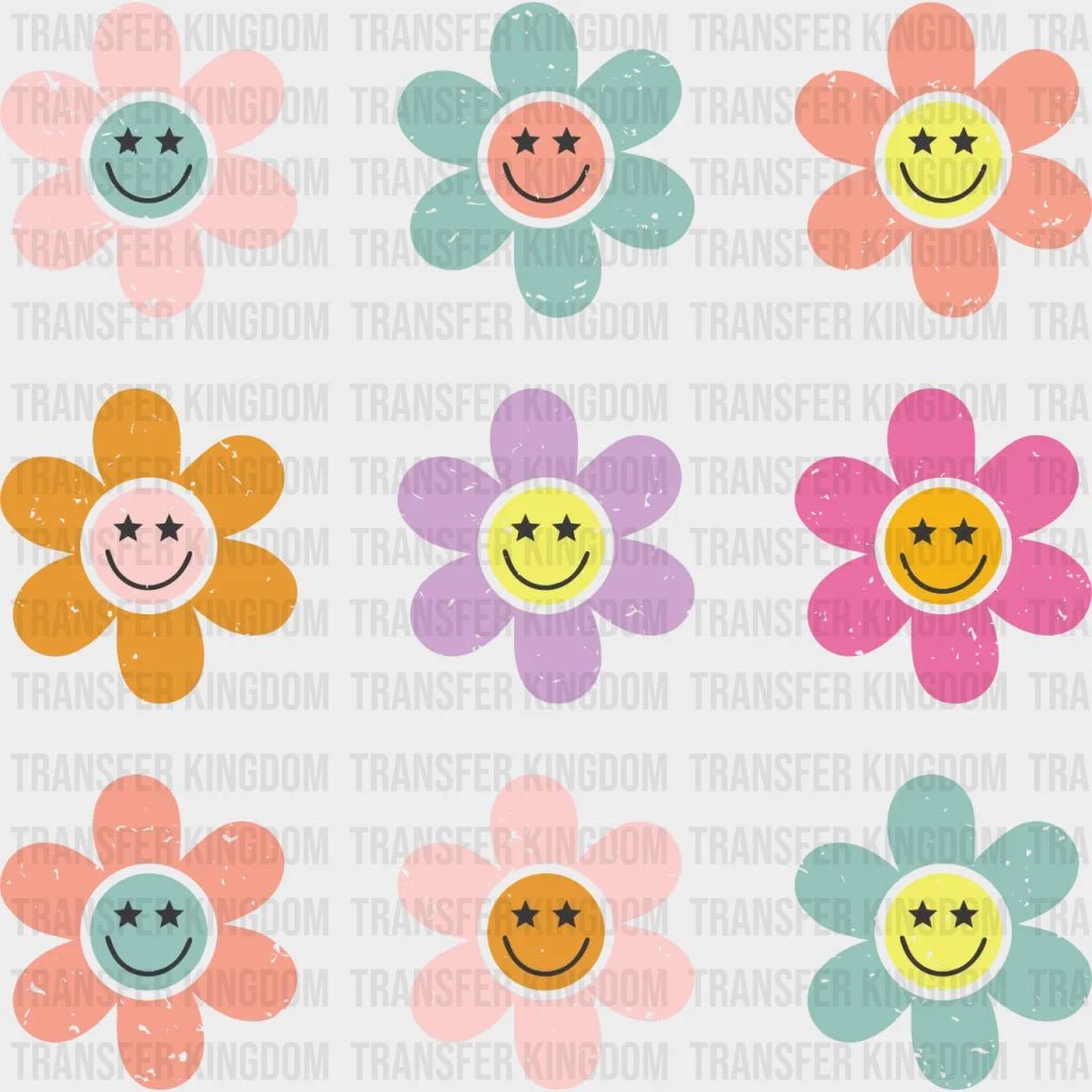 Happy Face Daisy - Trendy Retro Smiley Positivity Dtf Heat Transfer