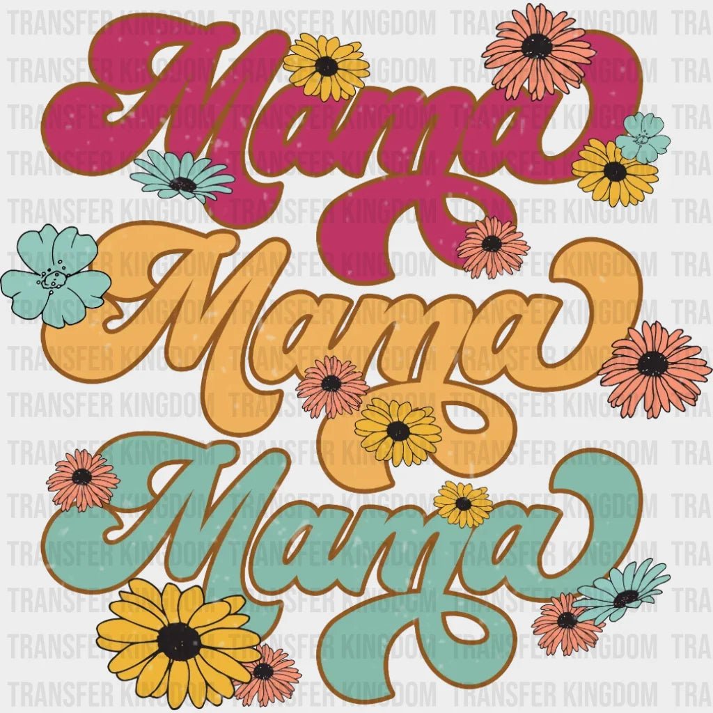 Mama Stacked Retro Floral Design - DTF heat transfer - Transfer Kingdom