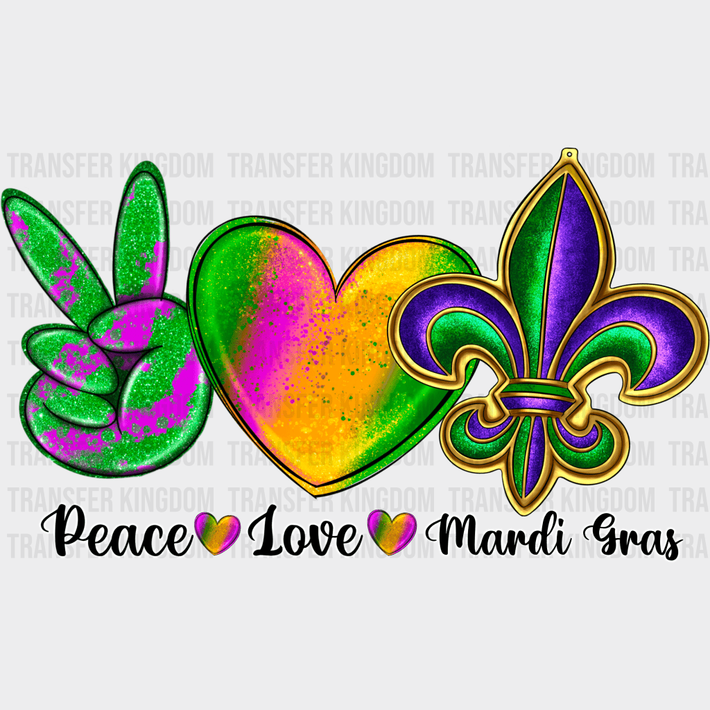 Peace & Love Mardi Gras Design- Dtf Heat Transfer